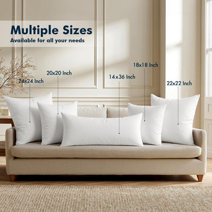 MIULEE Throw Pillows Inserts, Pack of 2 18x18 Inch 100% Virgin Fiber Filling Bed Couch Pillows