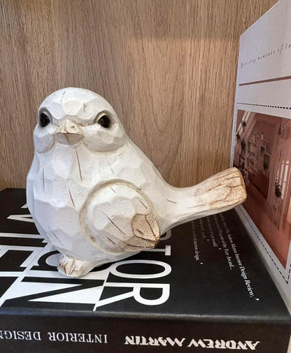 New White Modern Farmhouse Bird Figurine, Bird Statue Sculpture - Carved Rustic Distressed Animal Bird Ornaments - Home Decor Accents Collectible Bird Figurine | Spring