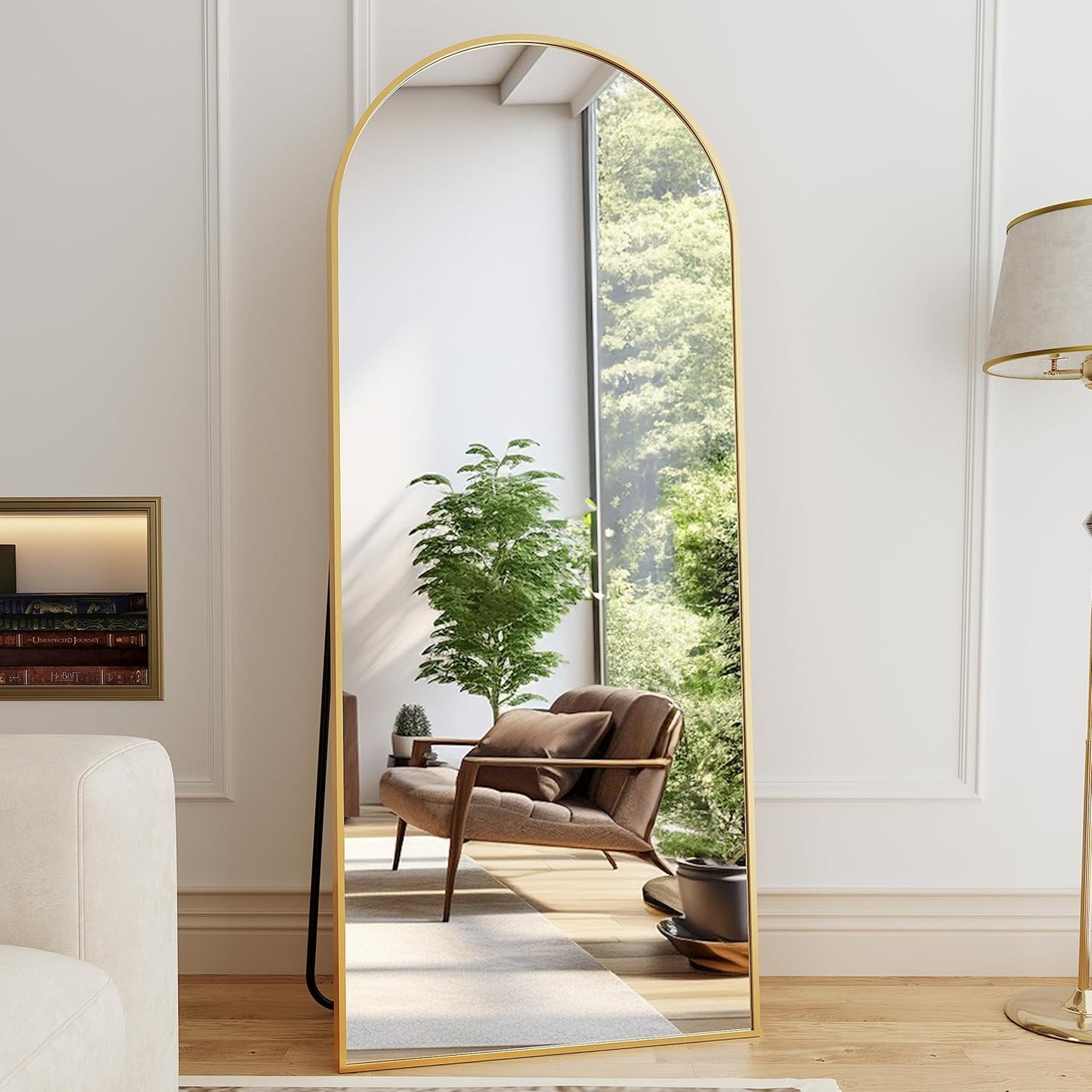 Mirror Full Length, 71"x26" Arched Full Length Mirror, Arch Mirror with Stand, Large Standing Mirrors, Oversized Full Body Mirrors with Aluminum Frame for Bedroom, Living Room (White)