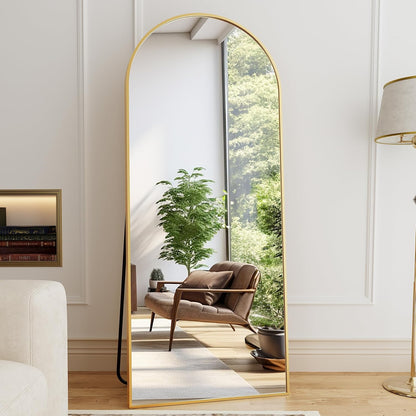 Mirror Full Length, 71"x26" Arched Full Length Mirror, Arch Mirror with Stand, Large Standing Mirrors, Oversized Full Body Mirrors with Aluminum Frame for Bedroom, Living Room (White)