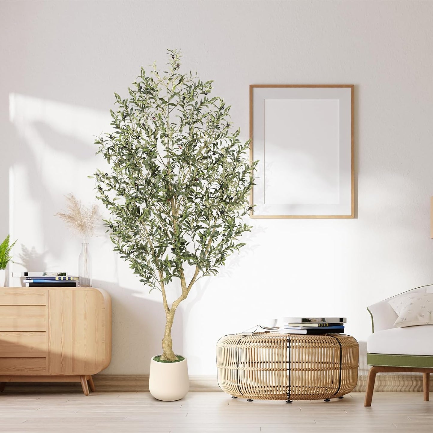 Realead 6ft Artificial Olive Tree with Tall Exquisite Planter - Realistic Faux Olive Tree with Thick Trunk and Lifelike Fruits - Large Fake Olive Tree for Home Office Decor