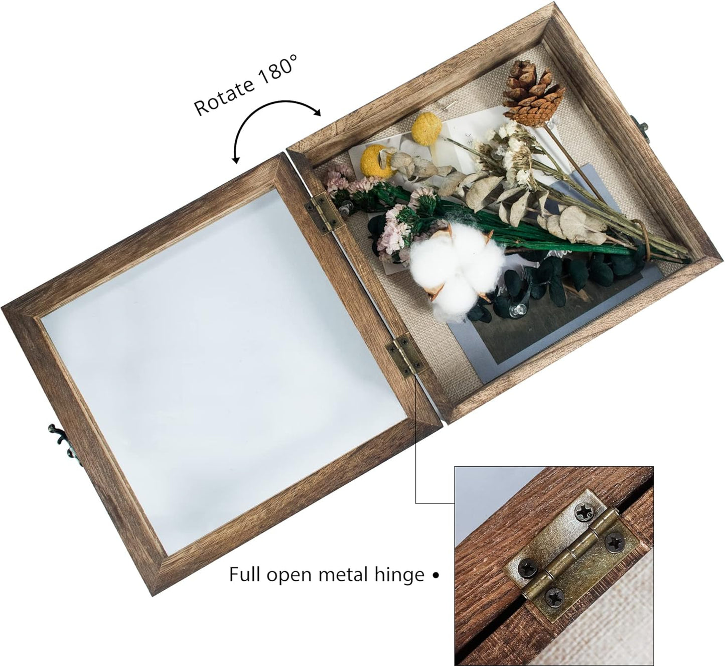 GraduationMall 13x16 Wood Shadow Box Frame Glass Door Display Case with Linen Back and 6 Stick Pins,1.5 inches Interior Depth,Ideal for Memorabilia Pictures Flowers Medals Tickets Rustic White