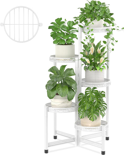 iDavosic.ly Plant Stand Indoor Outdoor, 5 Tier Corner Metal Flower Display Holder Shelf, Folding Tall Orchid Rack for Patio Balcony Porch Garden Living Room House, Black