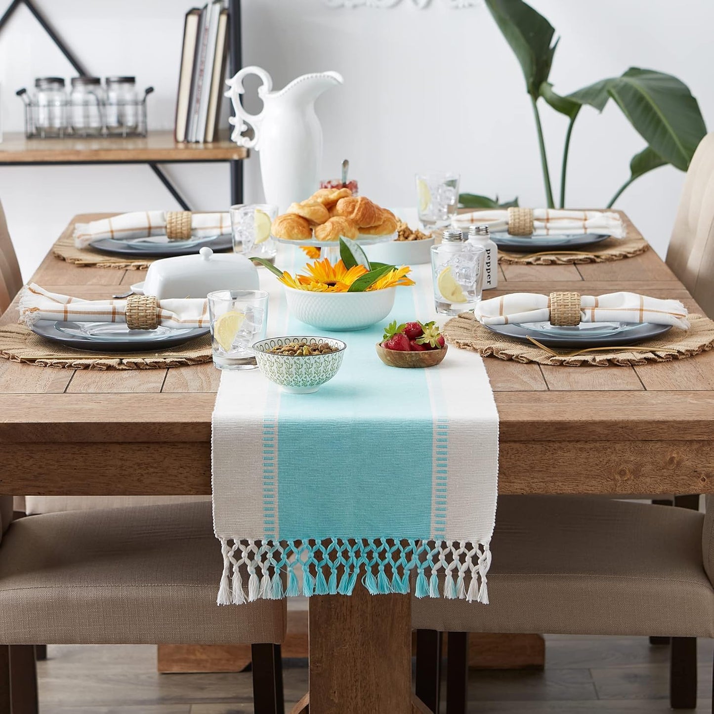 DII Dobby Stripe Woven Table Runner, 13x72-inch, French Blue