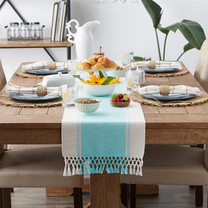 DII Dobby Stripe Woven Table Runner, 13x72-inch, French Blue