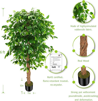 OXLLXO 5ft Artificial Ficus Silk Tree (60in) with Plastic Nursery Pot Faux Tree, Fake Plant for Office House Farmhouse Living Room Home Decor (Indoor/Outdoor)