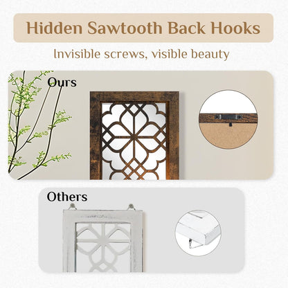 Farmhouse Wall Candle Holder Decor: Rustic Candle Sconces Set of Two for Pillar Candles - Brown Wooden Shelving for Fireplace Bathroom Hallway