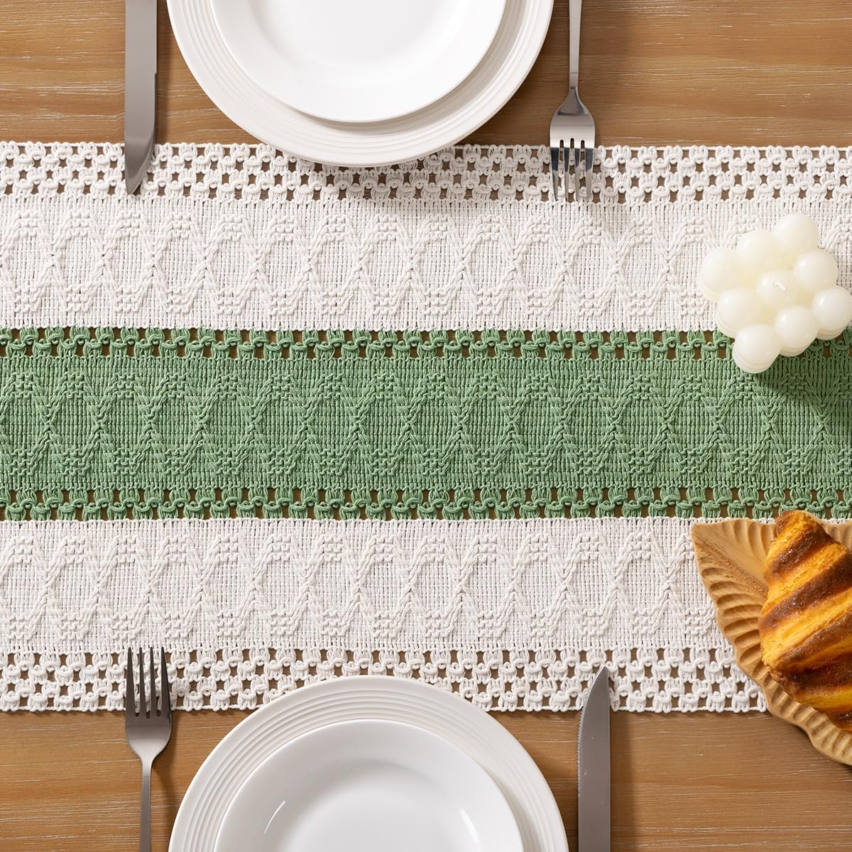 Socomi Boho Table Runner Summer Farmhouse Rustic Dining Kitchen Centerpiece Decor Small Macrame Woven Cotton Linen Coffee Table Runner for Dresser Scarf Home Decor 12x36 inch Beige
