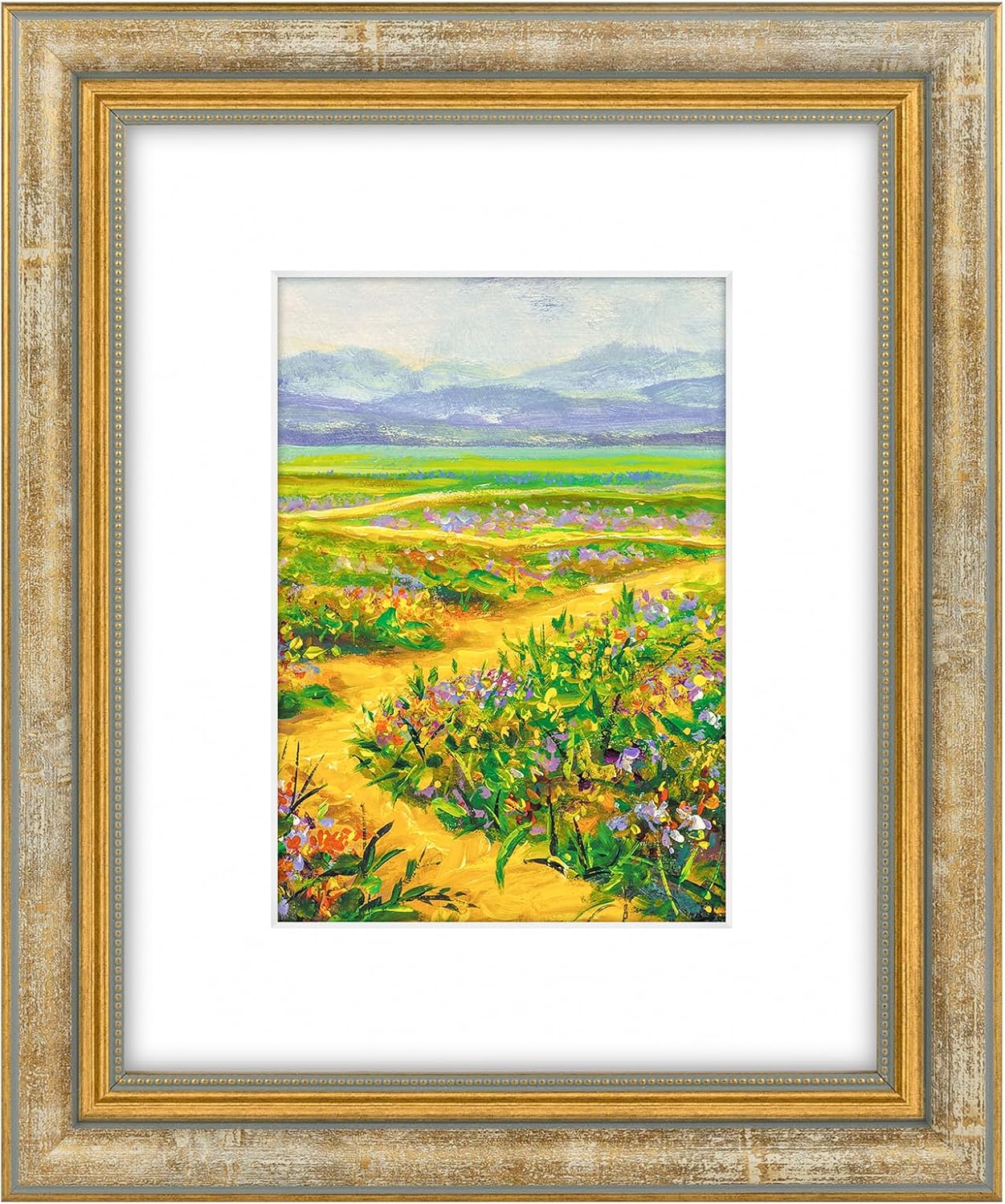 Golden State Art,11x14 Ornate Picture Frame for 8x10 Photo with Mat or 11 x 14 Prints without Mat,Real Glass Wall Display(Color:Green Gold)
