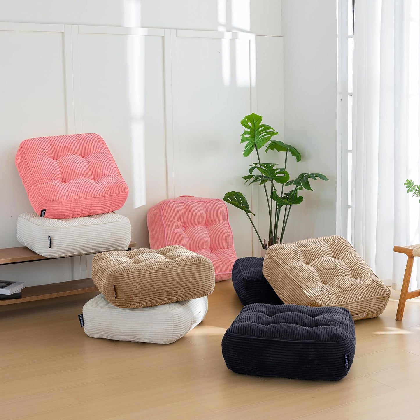 HIGOGOGO 6" Extra Thick Floor Pillow Cushion for Adults, Meditation Cushion Pillow, Large Square Floor Sitting, Tufted Corduroy Cover, for Tatami Living Room or Yoga, 22x22 Inch, 2Pack, Dark Grey