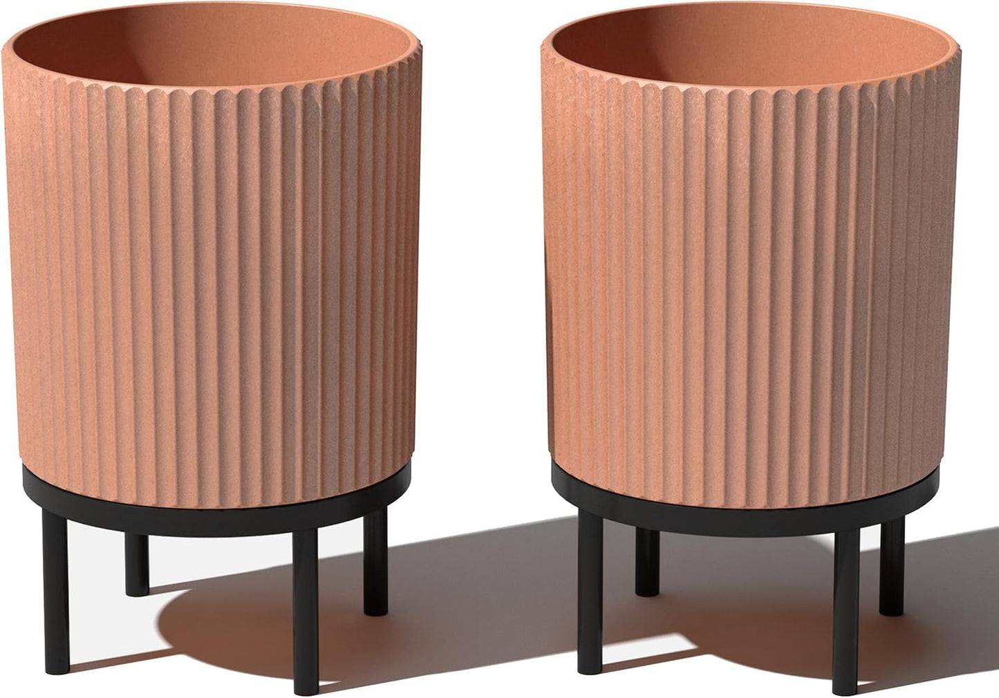 Veradek Demi Series Round Planter w/ Stand for Porch/Patio | Durable Plastic-Concrete & Wooden Stand | Modern Décor for Tall Plants, Flowers