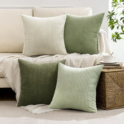 MIULEE Boho Farmhouse Sage Green Throw Pillow Covers 18x18 Inch Set of 4 Mordern Nordic Cushion Covers Soft Corduroy Spring Home Decor for Couch Bed Sofa Living Room Forest Green