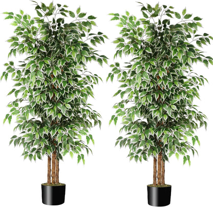 GTIDEA 6ft Artificial Tree Ficus, Tall Faux Trees Indoor with Natural Trunk and Fake Silk Tree Fake Plants for Home Spring Decor Living Room Outdoor Balcony House Office (Included Dried Moss)