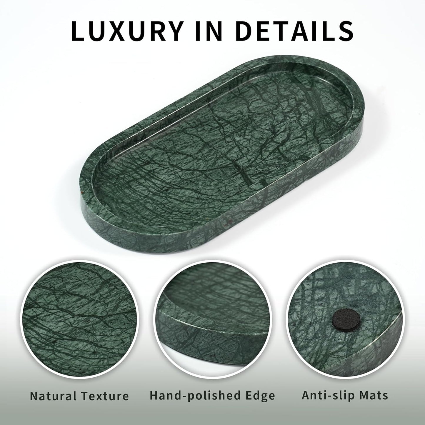 Marble Perfume Tray with Legs - Oval Decorative Stone Pedestal for Bathroom Vanity Coffee Table Kitchen Countertop, Footed Jewelry Candle Organizers Catchall Plate Riser with Scalloped Feet