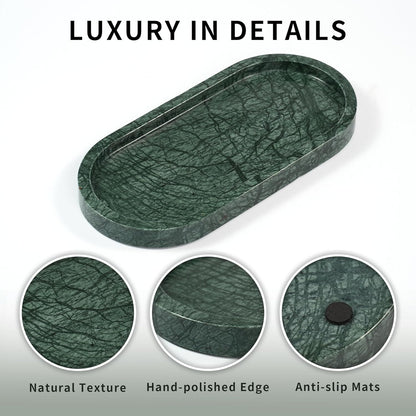 Marble Perfume Tray with Legs - Oval Decorative Stone Pedestal for Bathroom Vanity Coffee Table Kitchen Countertop, Footed Jewelry Candle Organizers Catchall Plate Riser with Scalloped Feet