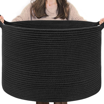 INDRESSME XXXLarge Blanket Basket for Living Room 21.7" x 21.7" x 13.8"-Storage Basket with Handle for Organizing Toy Pillows Woven Cotton Rope Laundry Basket Stuffed Animal Toy Storage for Play Room