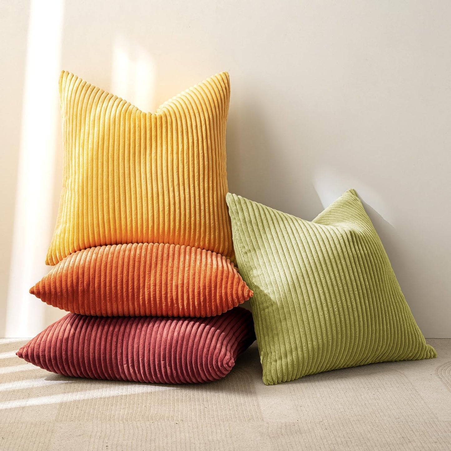 MIULEE Boho Farmhouse Sage Green Throw Pillow Covers 18x18 Inch Set of 4 Mordern Nordic Cushion Covers Soft Corduroy Spring Home Decor for Couch Bed Sofa Living Room Forest Green