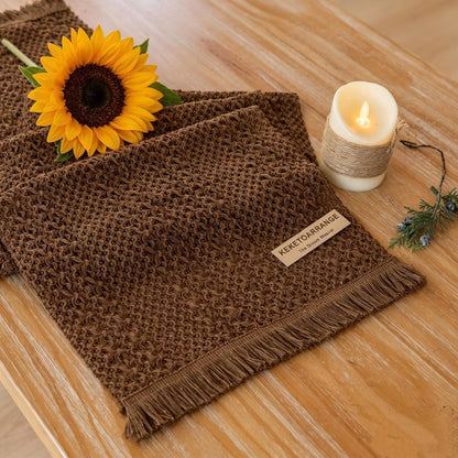 Keketoarrange Boho Sage Green Table Runner for Summer Home Decorations 12x72 Inches Farmhouse Small Macrame Woven Burlap Rustic Coffee Dresser Dining Kitchen Centerpiece Bohemian Decor
