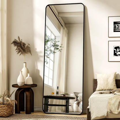 XRAMFY 56"x21" Floor Full Length Mirror Standing Full Body Rounded Corner Rectangle Mirrors with Stand Hanging Wall Mounted Leaning Bedroom Living Room Bedroom Cloakroom,Gold