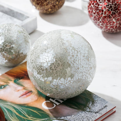 Decorative Mosaic Glass Orbs, 4 Inch Diameter, Set of 3 Sphere Balls, Rose Gold (Gold)