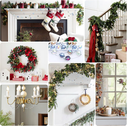 LEFERS 9.8Ft Crystal Glass Balls Christmas Garland,48 Beads 16mm Faceted Prism Beads Strands Hanging Ornament Decoration for Christmas Tree Centerpieces Wedding Party (Gold)