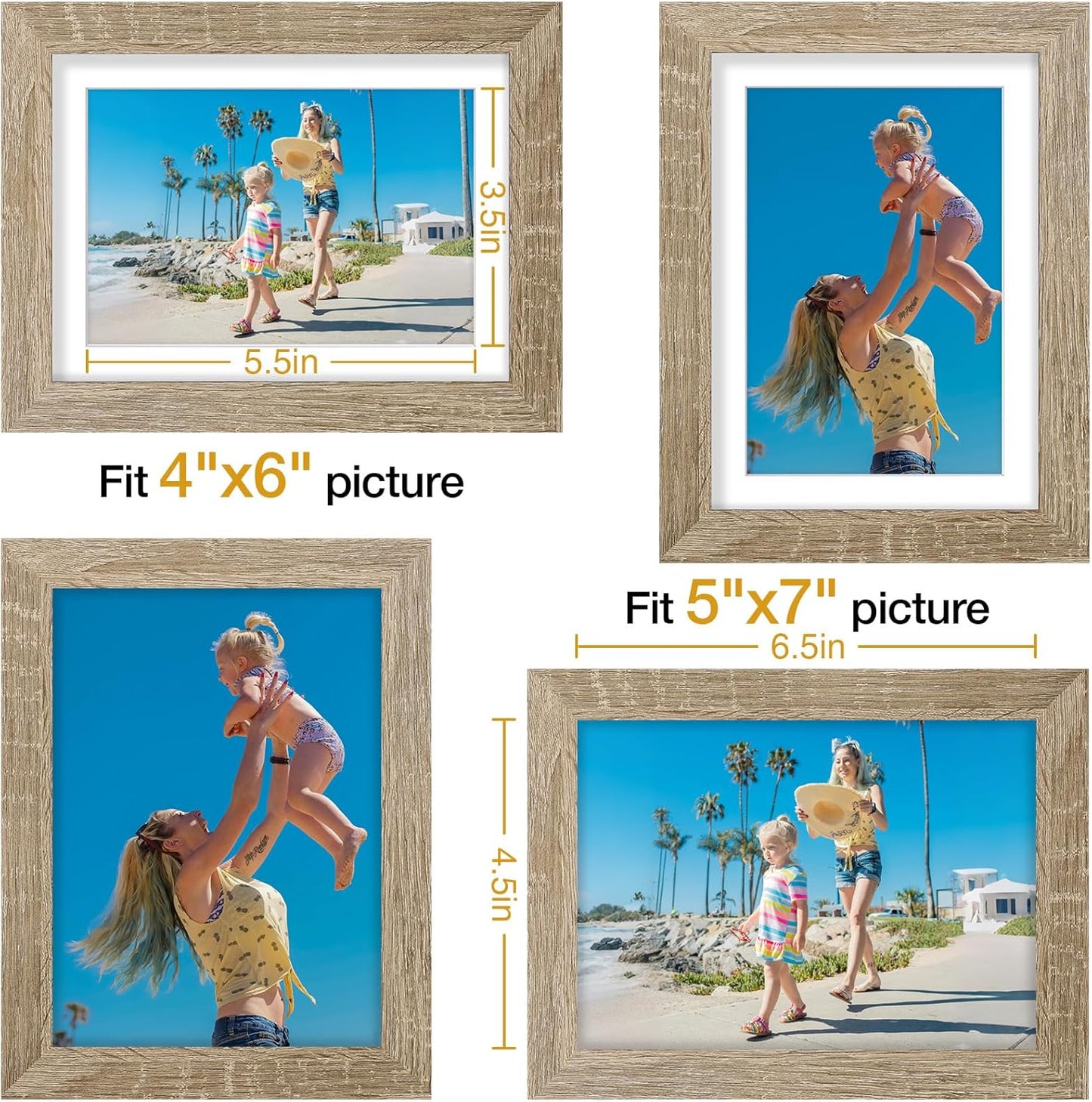 Vittanly 8x10 Picture Frames Set of 9, Shatter Resistant Plexiglass, Display 5x7 Pictures with Mat or 8x10 without Mat, Photo Frames for Wall or Tabletop, Engineered Wood, Black - Colors B