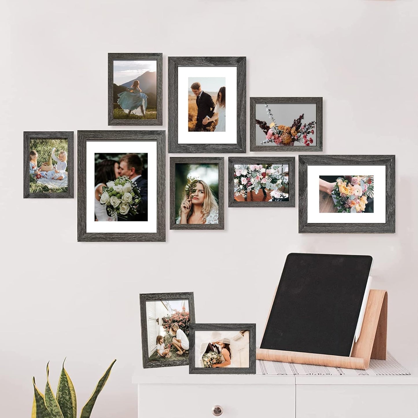 SESEAT Picture Frames Collage, Gallery Wall Frame Set with 11x14 8x10 5x7 4x6 Frames in 3 Different Finishes, Set of 10