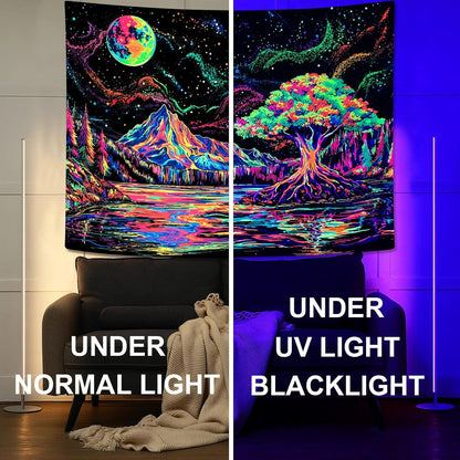 Zussun Black and White Tapestry Starry Night Mountain Tapestries for Bedroom Aesthetic Moon and Stars Tapastry's Wall Hanging Dark Nature Forest Wall Tapestry for Living Room Dorm (48'' × 36'')