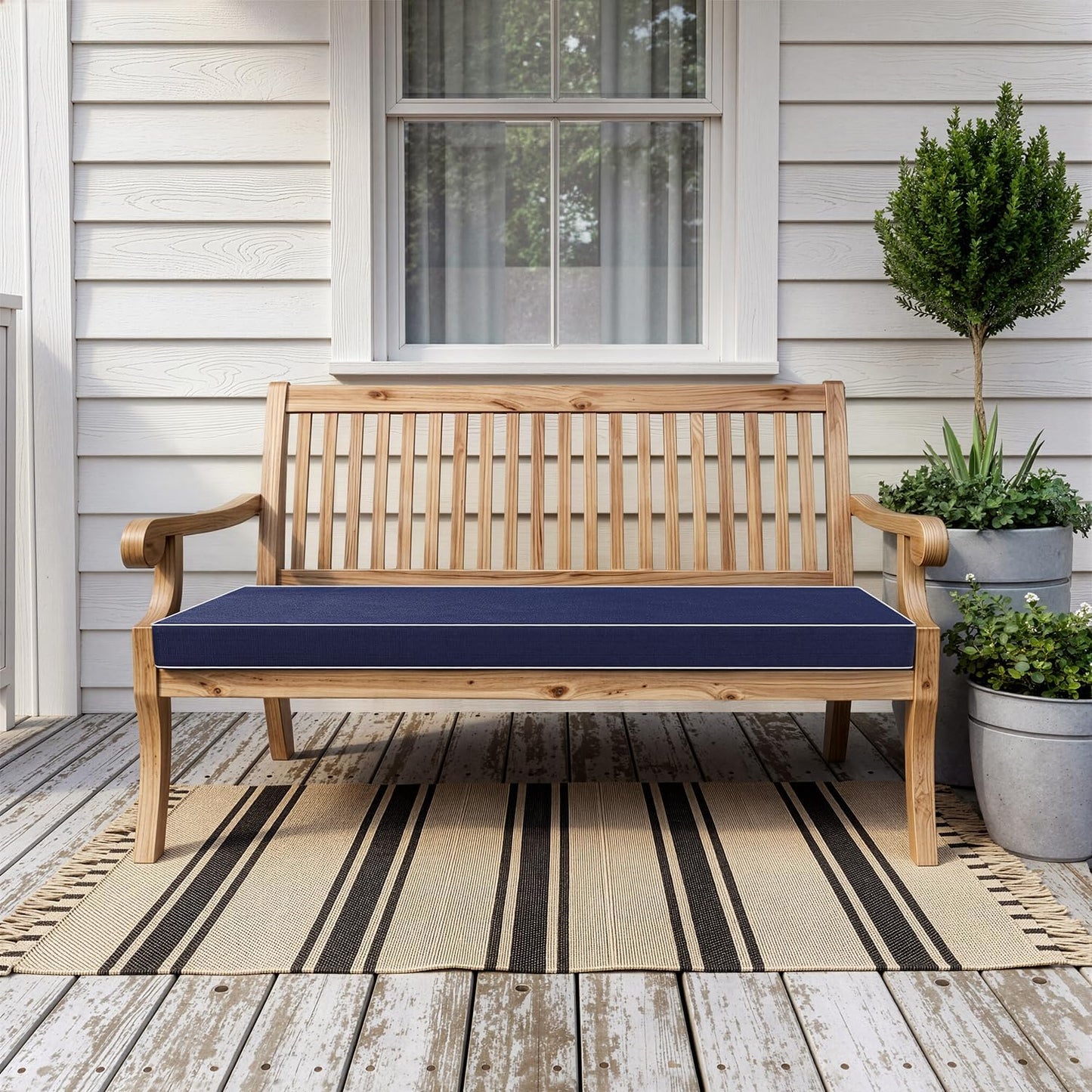 MIULEE Black Outdoor Bench Cushion 48x18x3 Inch Waterproof 3-Year Color Fastness Patio Furniture Cushions for Porch Swing, Garden Bench Sofa Couch with Adjustable Ties No Slip Design