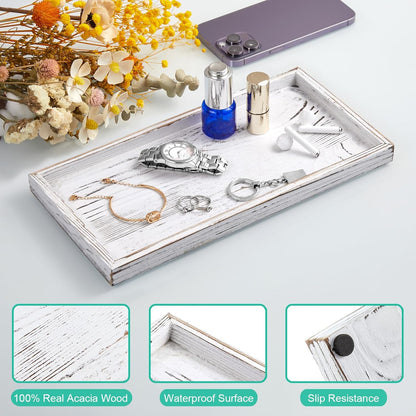 ALELION 11.7" Bathroom Vanity Tray for Counter - Acacia Wood Decorative Tray for Toilet Tank Makeup Perfume Jewelry Catchall Coffee Table - Wooden Kitchen Countertop Organizer for Soap Dispenser