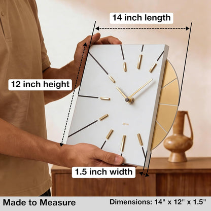 Driini Clocks Mid Century Modern Wall Clock - Square Green Clock with Decorative Gold Accent- Unique and Cool Clock, Battery Operated - MCM Decor & Decorative Wall Clock for Mid Century Modern Decor.
