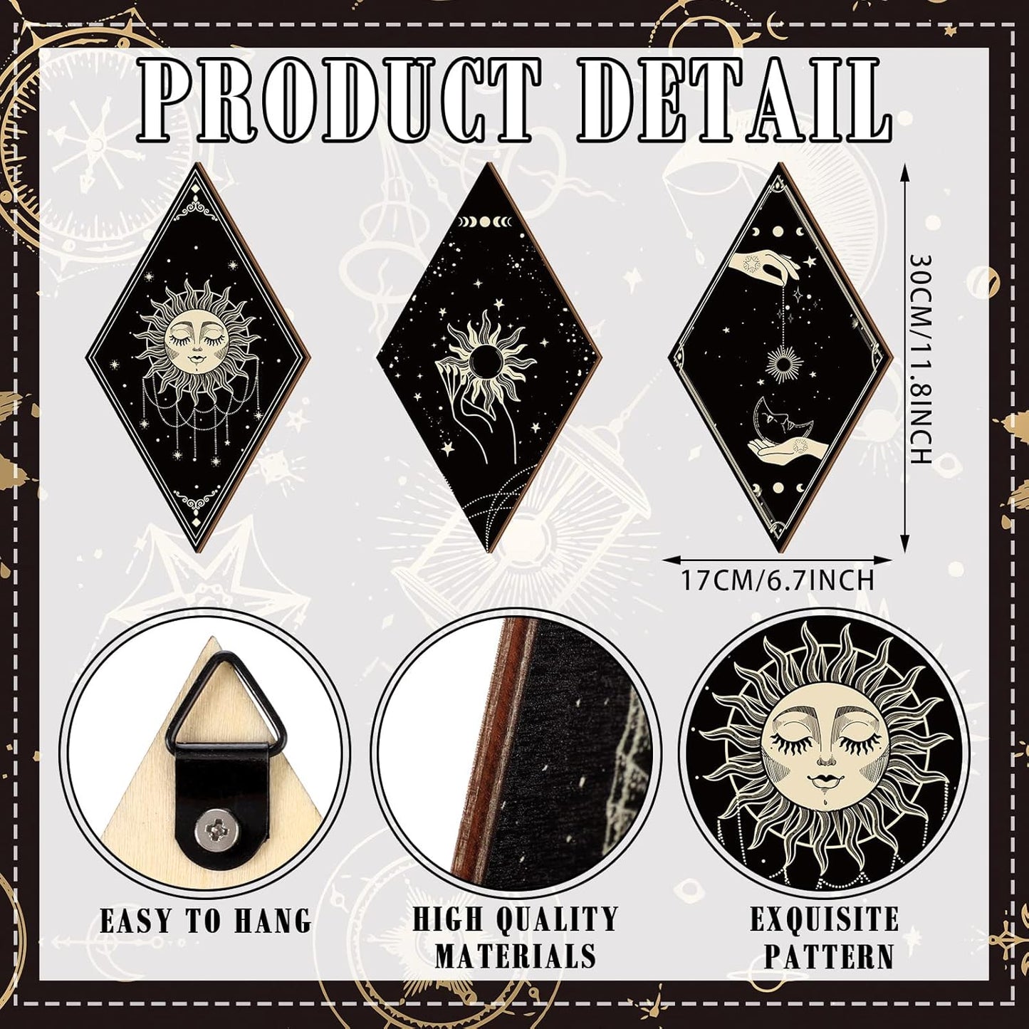 Sintuff 6 Pieces Gothic Wall Decor Boho Sun Moon Phases Wall Art Gothic Minimalist Stars Sun Hanging Wooden Home Decor Farmhouse Pediments for Gallery Living Bedroom Room(Mushroom)