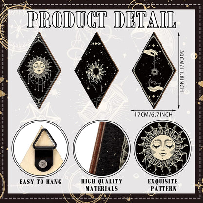Sintuff 6 Pieces Gothic Wall Decor Boho Sun Moon Phases Wall Art Gothic Minimalist Stars Sun Hanging Wooden Home Decor Farmhouse Pediments for Gallery Living Bedroom Room(Mushroom)