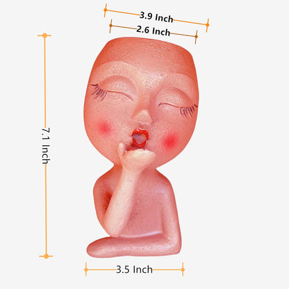 Handmade Face Flower Pots Standing Air Kiss Head Planter Pot for Trailing Plants Cute Succulent Planter Resin Planters Funny Face Planters with Anti-Friction Pads White 1Pack
