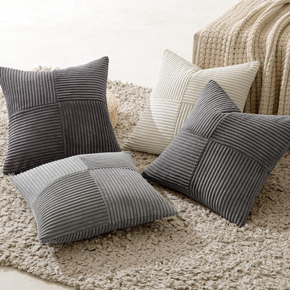 MIULEE Teal Orange Decorative Throw Pillow Covers 18x18 Inch Set of 4 Boho Corduroy Striped Cushion Cases Modern Farmhouse Patchwork Pillow Cases for Couch Sofa Bedroom Home Decor