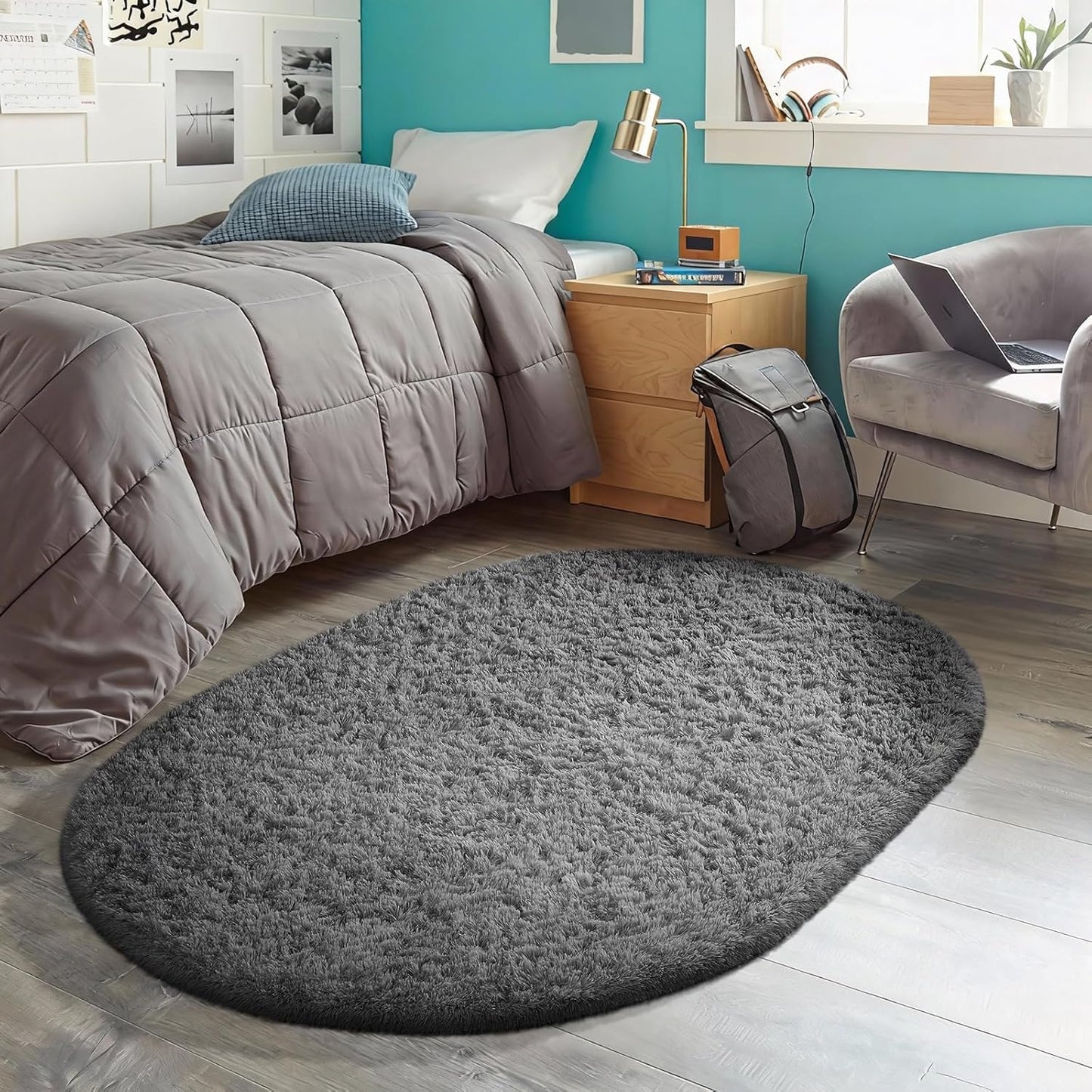Ophanie Round Rugs 5Ft Ivory Circle Area Rug, Nursery Room Decor, Christmas Aesthetic Bedroom Home Circular Carpet 5 Foot, Fluffy Fuzzy Shag Plush Cream Living Room Rugs for Kids Boys Girls Teen Baby