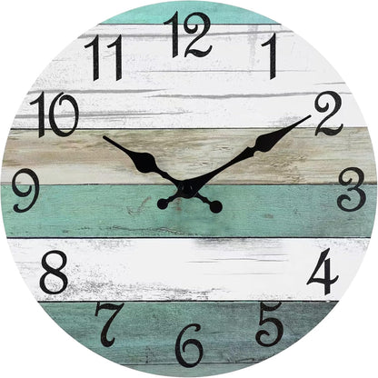 CHYLIN Wall Clock, Silent Non Ticking Battery Operated, Rustic Coastal Country Clock Decorative for Bathroom Kitchen Bedroom 8