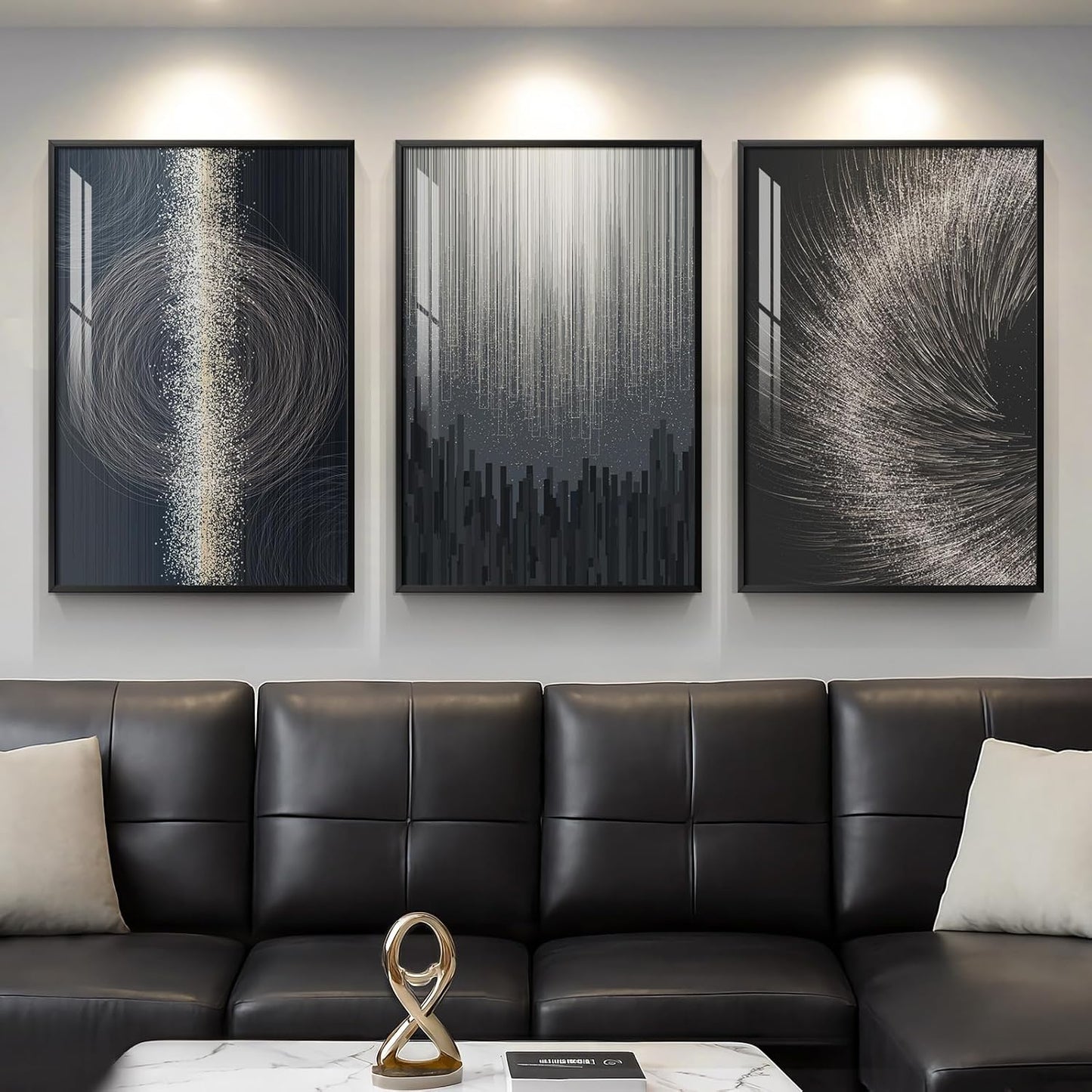 Framed Modern Luxury Gold Wall Art, Set of 3 Piece Contemporary Paintings Artwork for Walls, Golden Prints Pictures with Gold Frame, Wall Decor for Living Room, Hallway, Bedroom, Office 16x24 Inch
