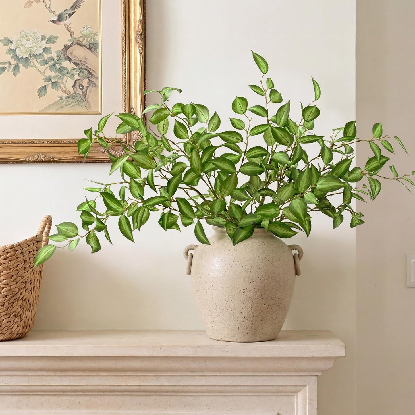 Waipfaru 5PCS Greenery Stems for Vases, 32.7 inch Artificial Eucalyptus Green Fake Leaves Branches, Faux Olive Silk Plants for Centerpieces Vase Filler Home Kitchen Pottery Barn Decor