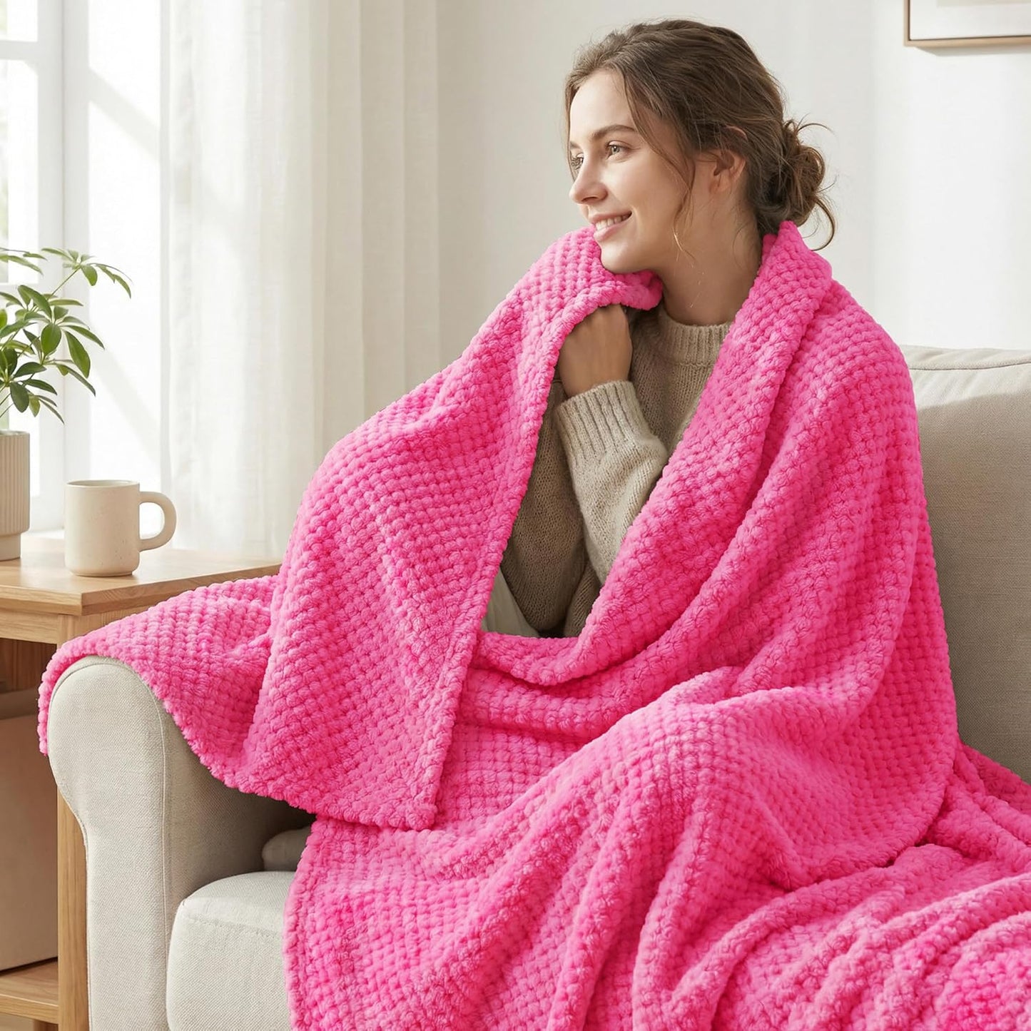 Exclusivo Mezcla Fleece Throw Blanket Extra Large, Super Soft and Warm Blankets for Couch, Sofa and Bed Waffle Textured, Cozy, Fuzzy and Lightweight (Slate Blue, 50x70 Inches)