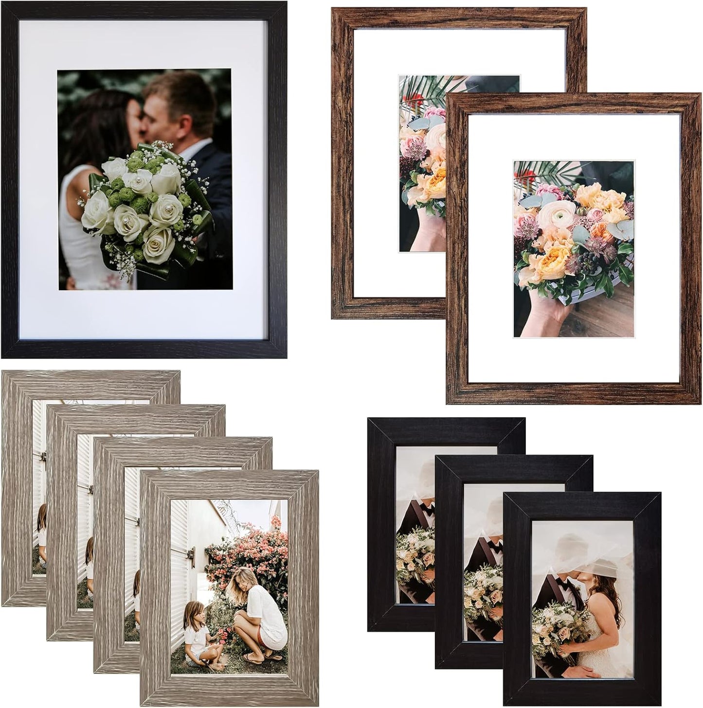 SESEAT Picture Frames Collage, Gallery Wall Frame Set with 11x14 8x10 5x7 4x6 Frames in 3 Different Finishes, Set of 10