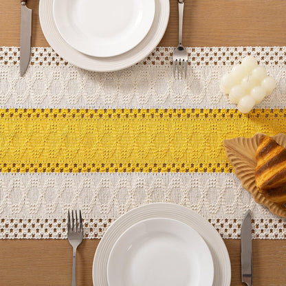 Socomi Boho Table Runner Summer Farmhouse Rustic Dining Kitchen Centerpiece Decor Small Macrame Woven Cotton Linen Coffee Table Runner for Dresser Scarf Home Decor 12x36 inch Beige
