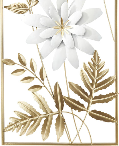 Deco 79 Metal Floral Home Wall Decor Wall Sculpture with Gold Frame, Set of 2 Wall Art 14"W, 35"H, Gold