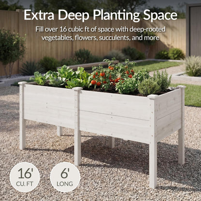 Best Choice Products 72x24x30in Raised Garden Bed, Elevated Wood Planter Box Stand for Backyard, Patio, Balcony w/Divider Panel, 6 Legs, 300lb Capacity - Natural