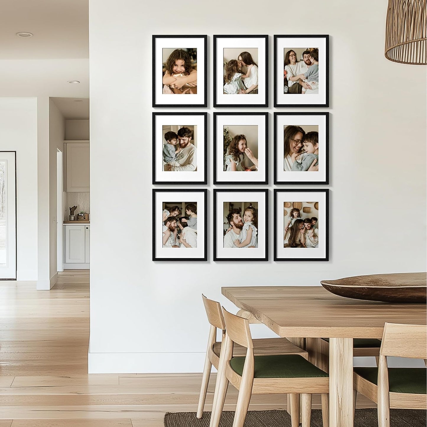 eletecpro 12x12 Picture Frames Set of 9 with Clear Acrylic Cover, Display 8x8 Photos with Mat or 12x12 Without, Classic and Sturdy Square Collage Gallery Wall Decor, Easy Wall Mount, Black