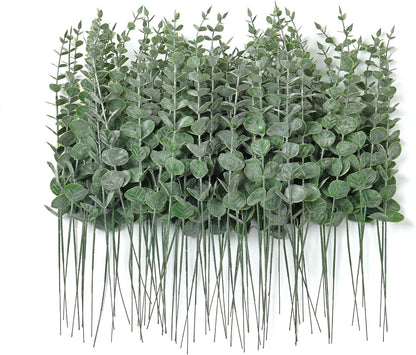 Fake Plants, 20Pcs Eucalyptus Stems Artificial Flowers, Fake Eucalyptus Leaves Stems, Plastic Grey Green Touch Leaf Branches for Home Office Flowers Bouquet Centerpiece Wedding Decoration