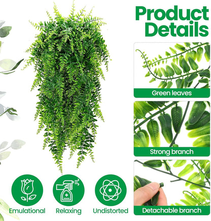 XunYee 28 Pcs Artificial Hanging Plants 32 Inch Plastic Fern Vine Fake Greenery Plant Faux Eucalyptus Vine for Wall Room Wedding Indoor Outdoor Decor, No Baskets (Boston Fern)