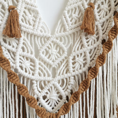 guzhiou large macrame wall hanging - Boho Tapestry Macrame Wall Decor Art- Chic Bohemian Handmade Woven Tapestry Home Decoration for Bedroom Living Room Apartment Wedding Party - 43"x32" (Wood bead)