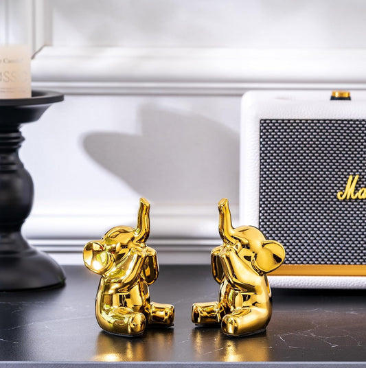 SURE YUESI for Mom from Daughter or Son, Pair of Small Gold Elephant Figurines, Modern Boho Decorative Statues, Lucky Elephant Home Decor for Living Room, Bedroom, Office Desk & Shelf