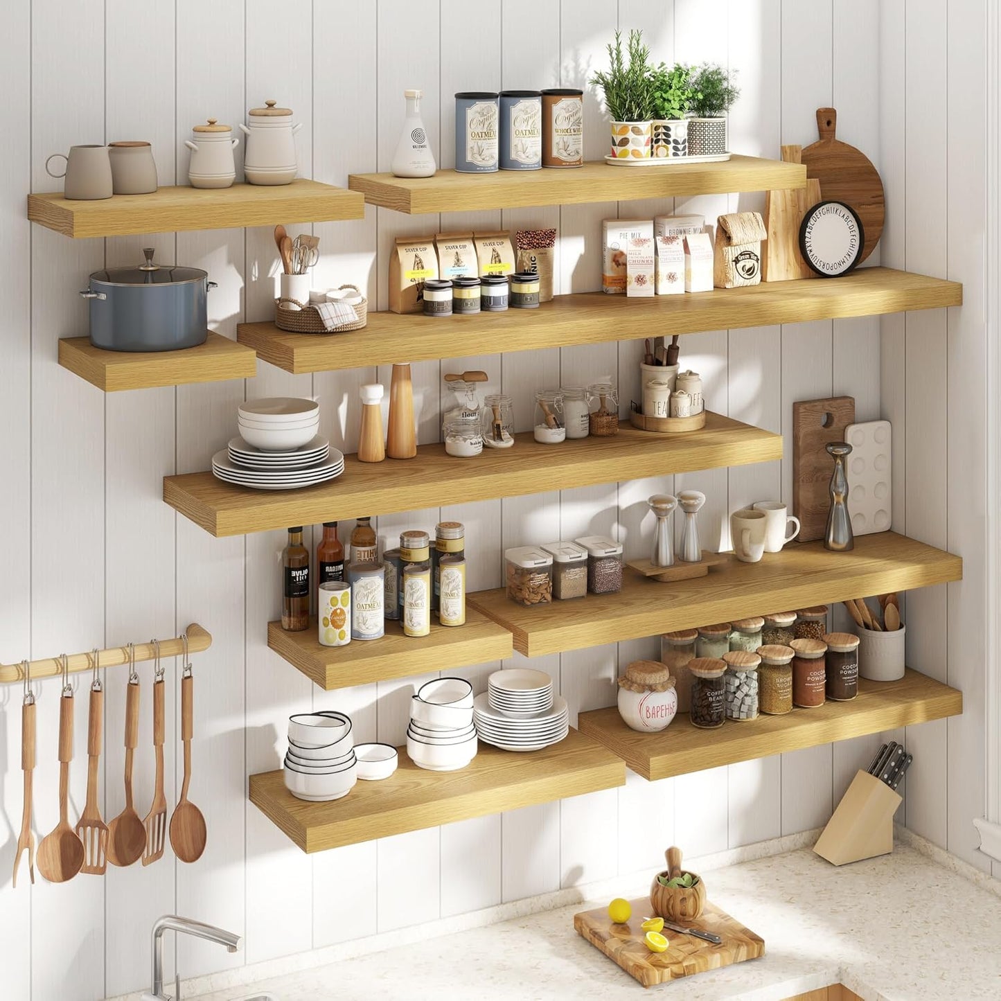 72 Inch Long Floating Shelves for Wall Set of 2, 12"D Wood Grain Bathroom Shelves with Invisible Brackets, Easy Install Engineered Wood Storage Shelves for Kitchen, Living Room, Bedroom, Black Finish